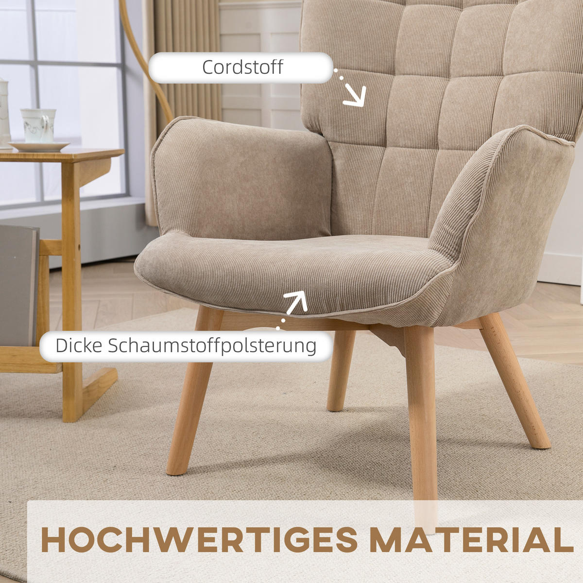 OHRENSESSEL, Relaxsessel, Braun - Braun, Holz (72/101/80cm) - HOMCOM