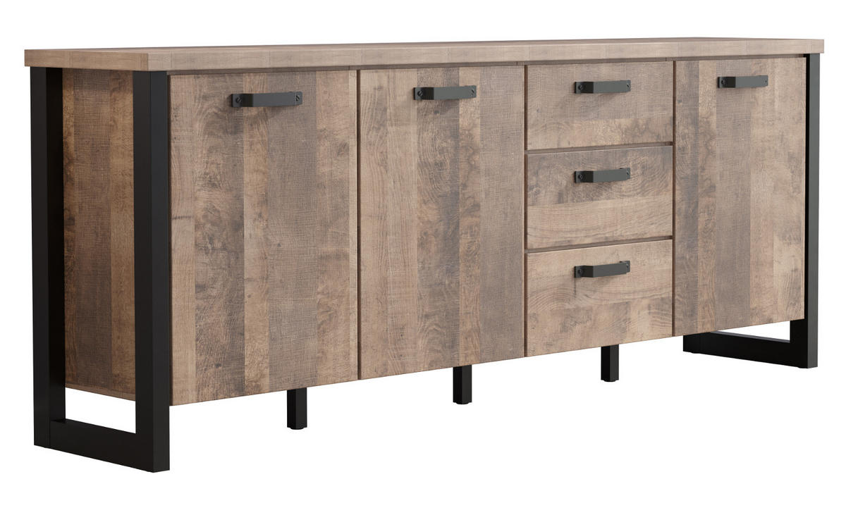 SIDEBOARD Eiche Tabak, schwarz 214 x 86 cm, Kommode mit viel Stauraum - Eichefarben/Schwarz, Holzwerkstoff/Kunststoff (214/86/45cm) - Top.Furn