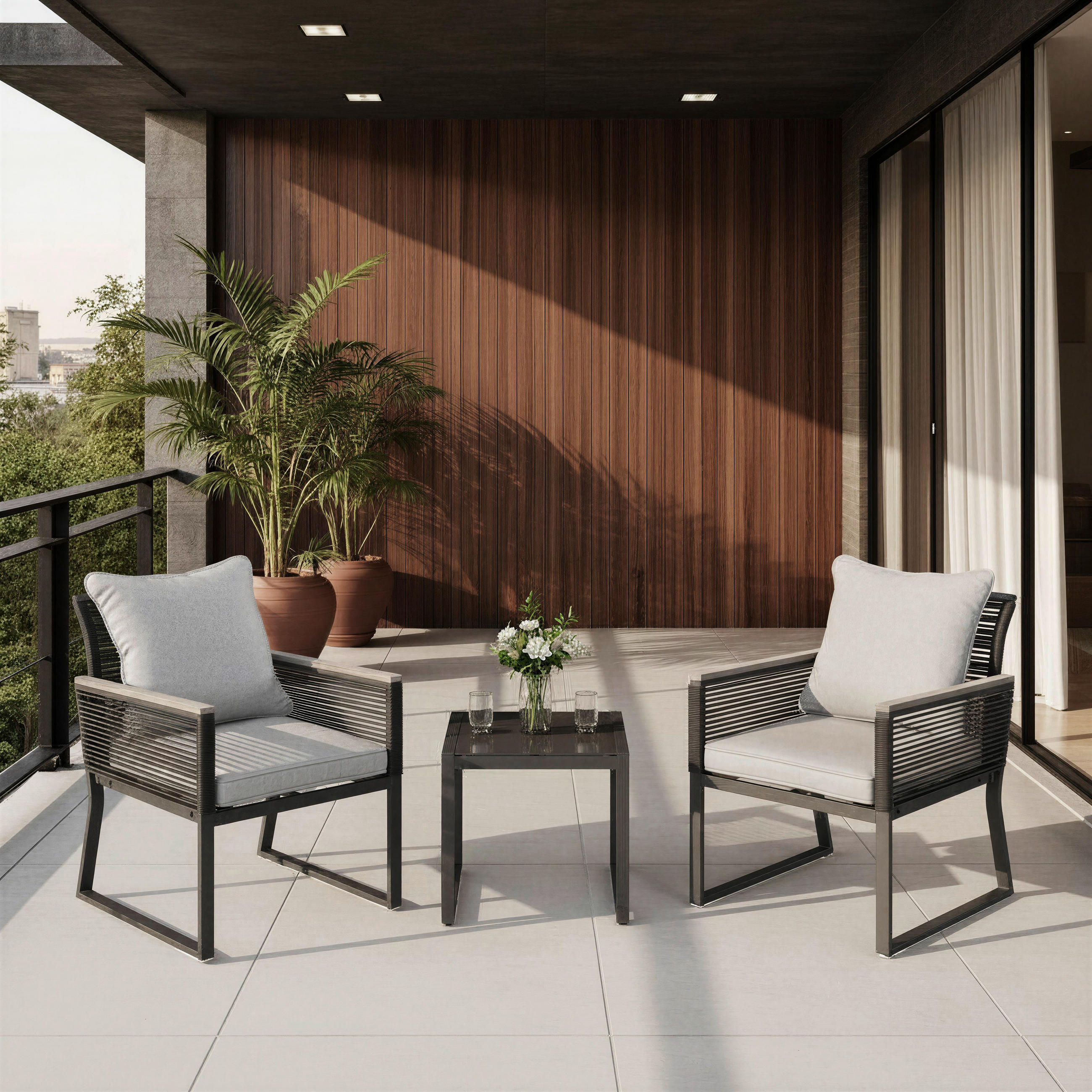 BALKONSET Paulina Hellgrau Metall/Outdoorstoff +Abdeckung - Hellgrau, Metall - Bessagi Garden