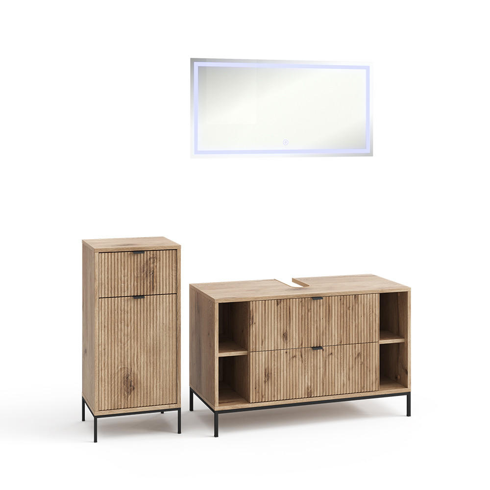 BADMÖBEL-SET Eliza Viking Oak 3 Teile - Eichefarben, Holzwerkstoff (100/63/45.1cm) - Vicco