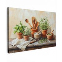 LEINWANDBILD Töpfe - Kräuter - Holz Wohnzimmer 120x80 cm - Terracotta, Textil (120/80cm) - MuchoWow