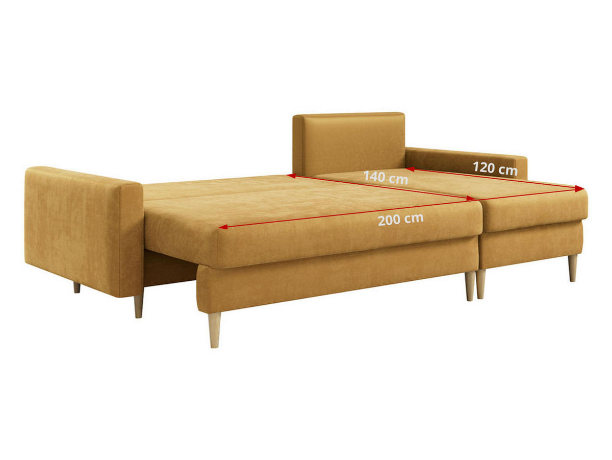 ECKSOFA Lang Velvet Gelb - Gelb/Braun, Holz/Textil (220/140cm) - MKS