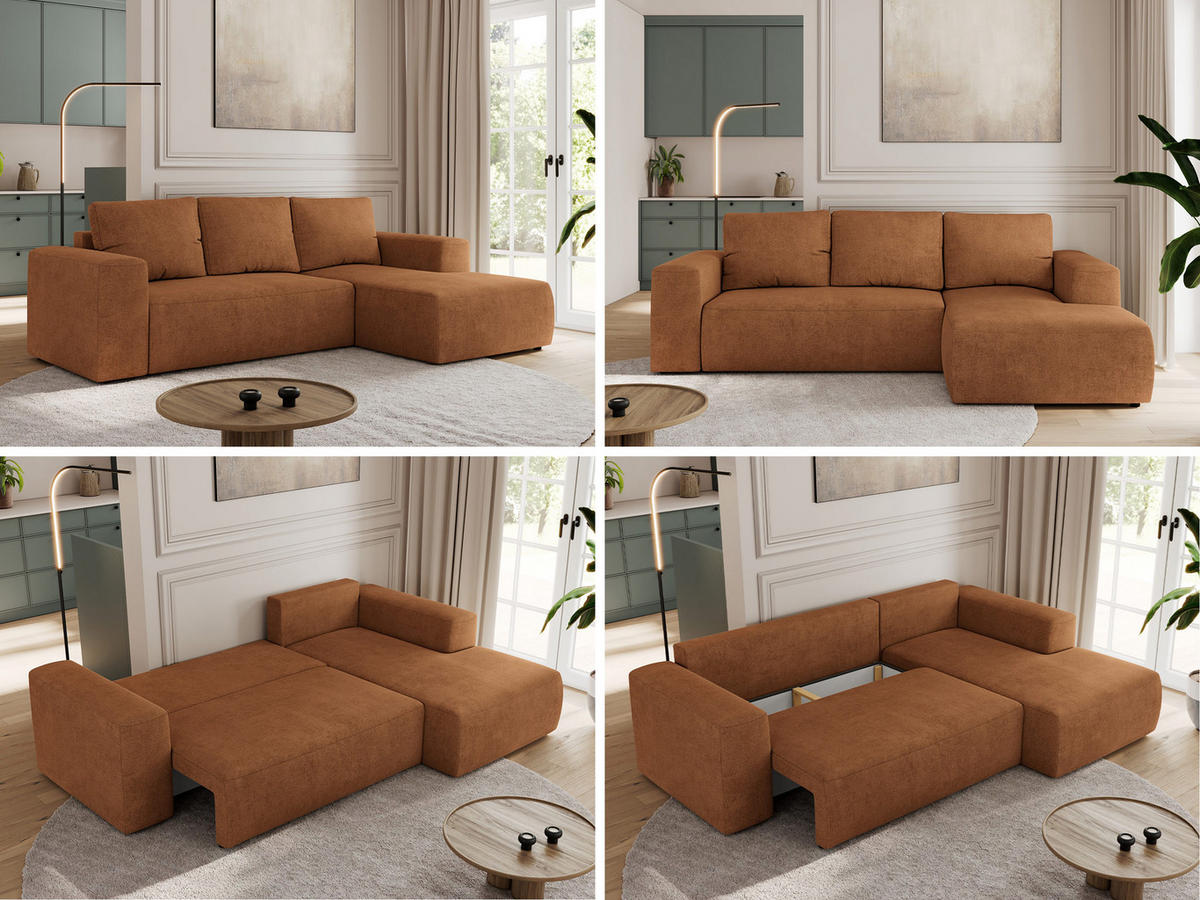 ECKSOFA TRENTINO L Orange Stukture - Rechts - Schwarz/Orange, Textil (164/266cm) - MKS