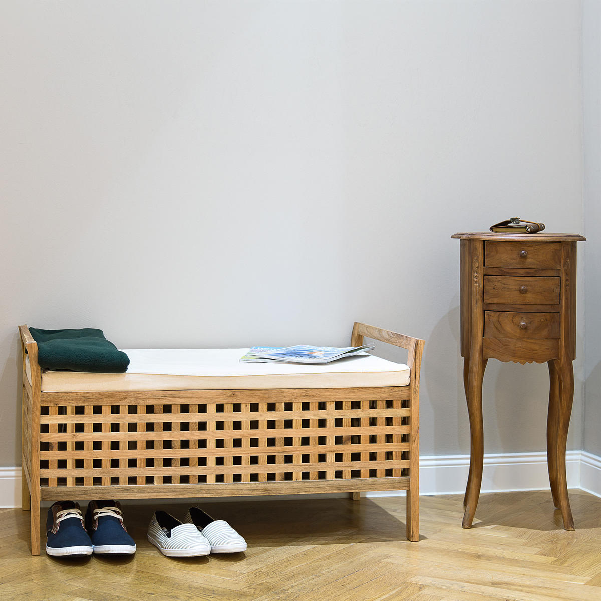 SITZBANK - Hellbraun, Holz/Textil (92.6/46.5/49cm) - Relaxdays