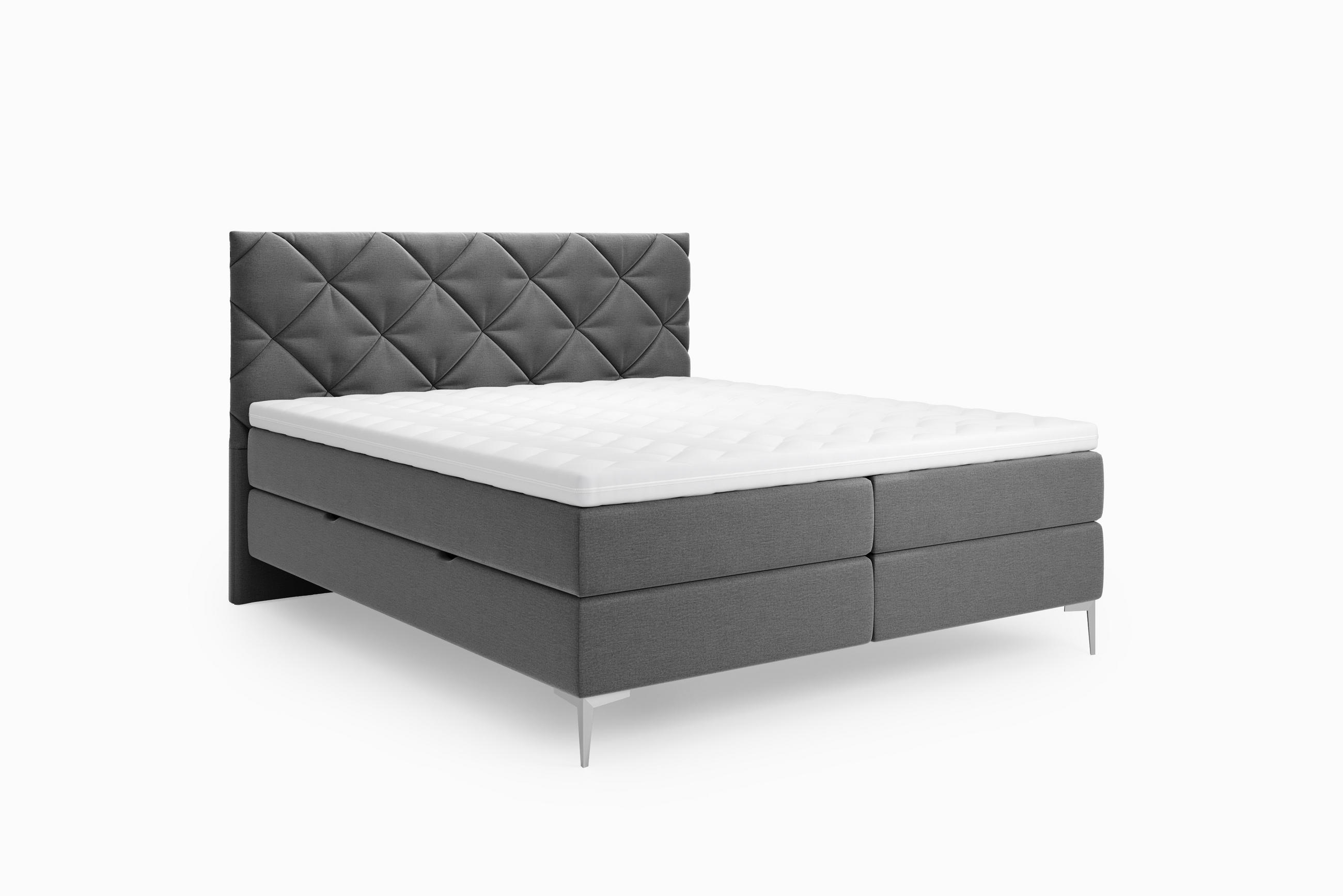 BOXSPRINGBETT Anmut 180x200 cm – Grau, mit Bettkasten und Kaltschaum-Topper - Grau, Textil (180/200cm)