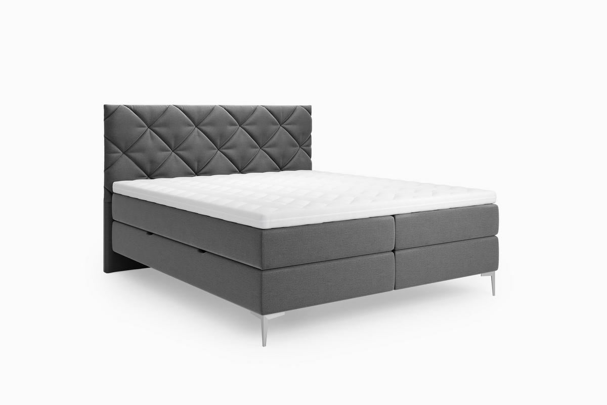 BOXSPRINGBETT Anmut 180x200 cm – Grau, mit Bettkasten und Kaltschaum-Topper - Grau, Textil (180/200cm)