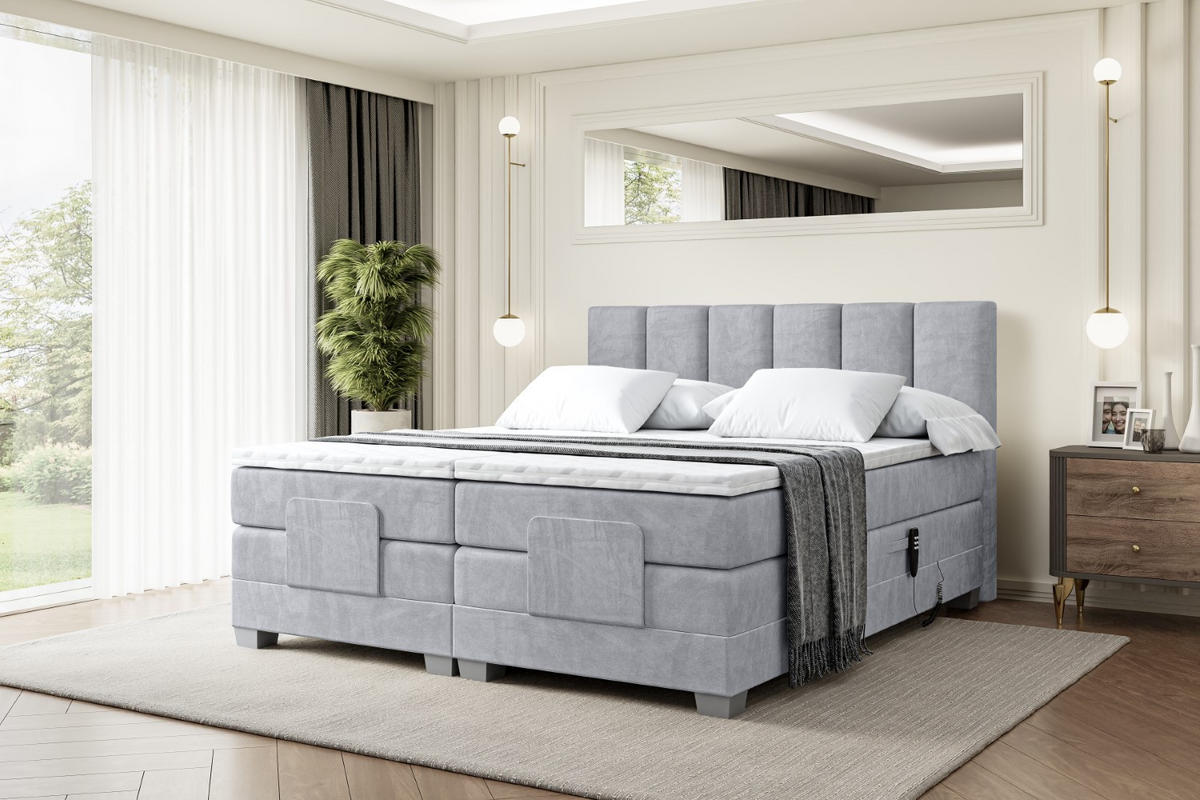 BOXSPRINGBETT elektrisch verstellbar mit 2 Matratzen H4/Taschenfederung AMEL EL 160 x 200 Grau - Grau, Holzwerkstoff (167/200cm) - ALTDECOR