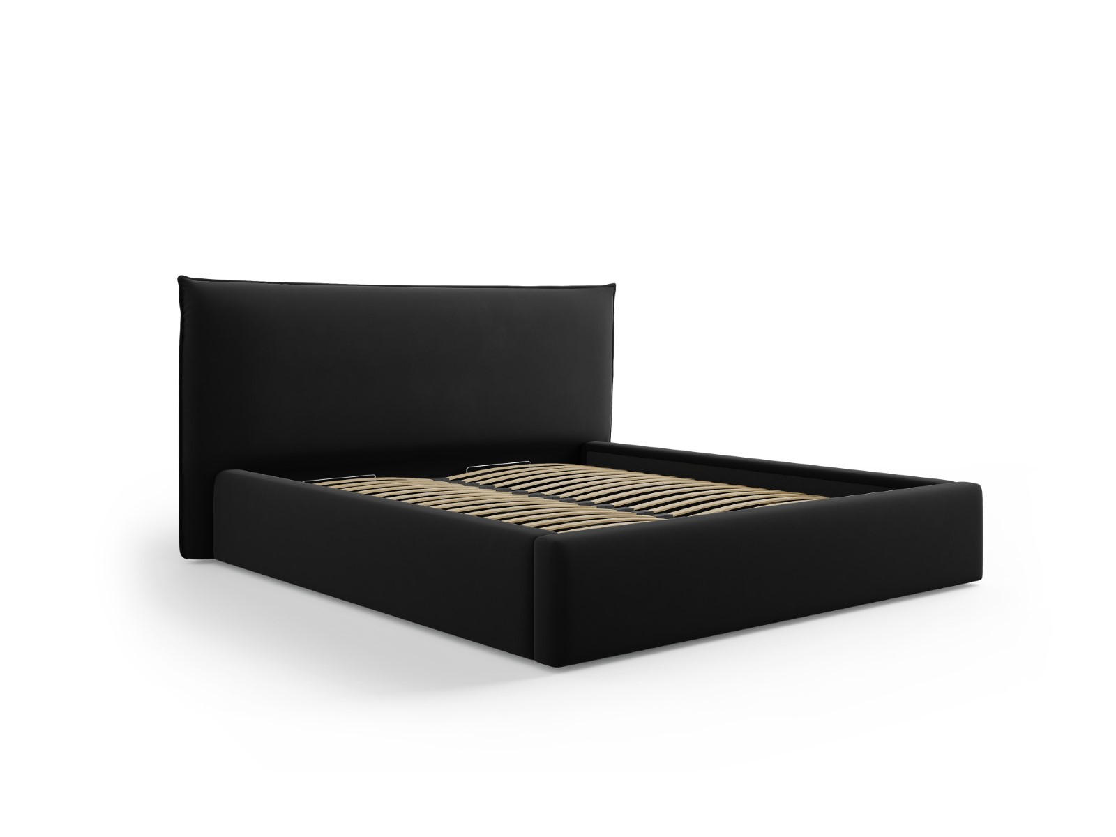 BETT mit Bettkasten und Kopfteil Kaelle aus Samt schwarz 200x200cm - Schwarz, Textil (200/200cm) - Micadoni