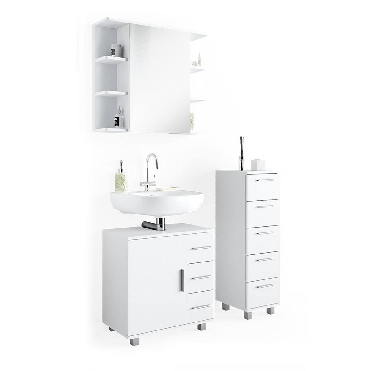 BADMÖBEL-SET Ilias Weiß 3 Teile, mit Midischrank - Weiß, Holzwerkstoff (60/60.8/33cm) - Vicco