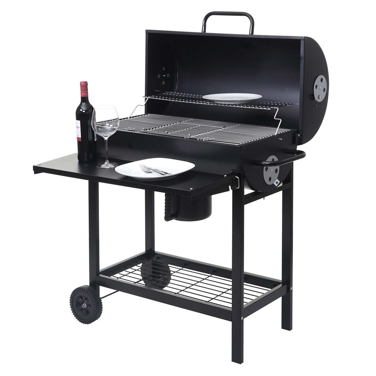 GRILLWAGEN MIT DECKEL UND ABLAGE Schwarz - Schwarz, Metall (93/103/70cm) - MCW