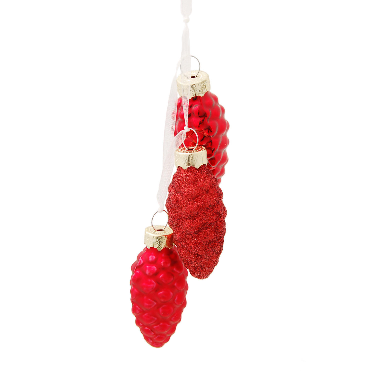 CHRISTBAUMSCHMUCK Tannenzapfen Mini-Set mit Band Rot 4cm (Glas / 6 Stk.) - Rot, Glas (2/4/2cm) - Krebs Glas Lauscha