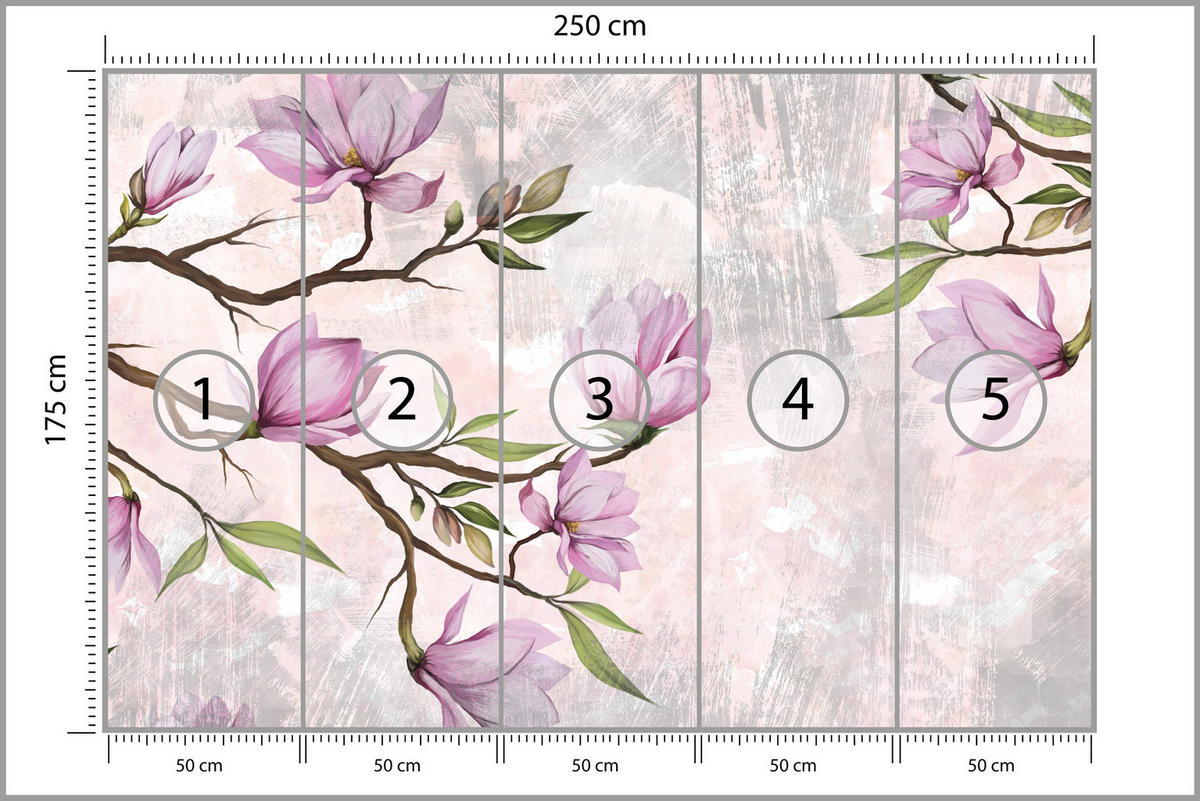 FOTOTAPETE für Schlafzimmer Rosa Magnolienblüten Botanisch 250x175 - Beige/Violett, Papier (250/175cm) - Muralo