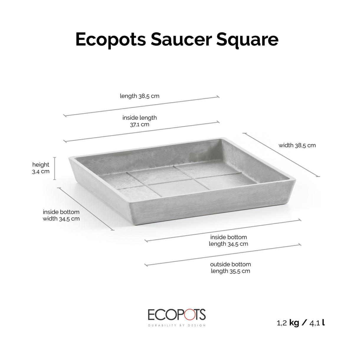 BLUMENTOPFUNTERSETZER Square 38,5/38,5/3,4 cm Hellgrau - Hellgrau, Kunststoff (38.5/3.4cm) - Ecopots