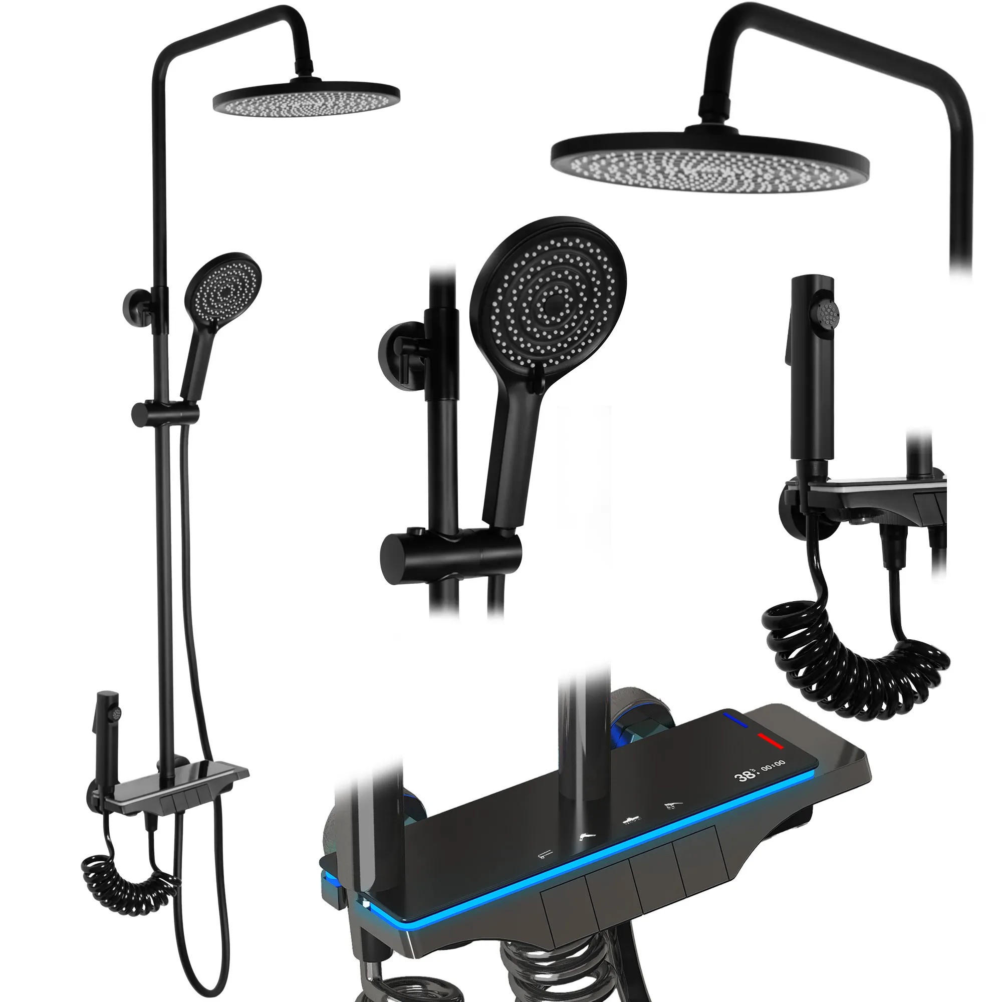 DUSCHGARNITUR Rea Savio Led Black - Schwarz, Metall (28/120/13cm) - REA