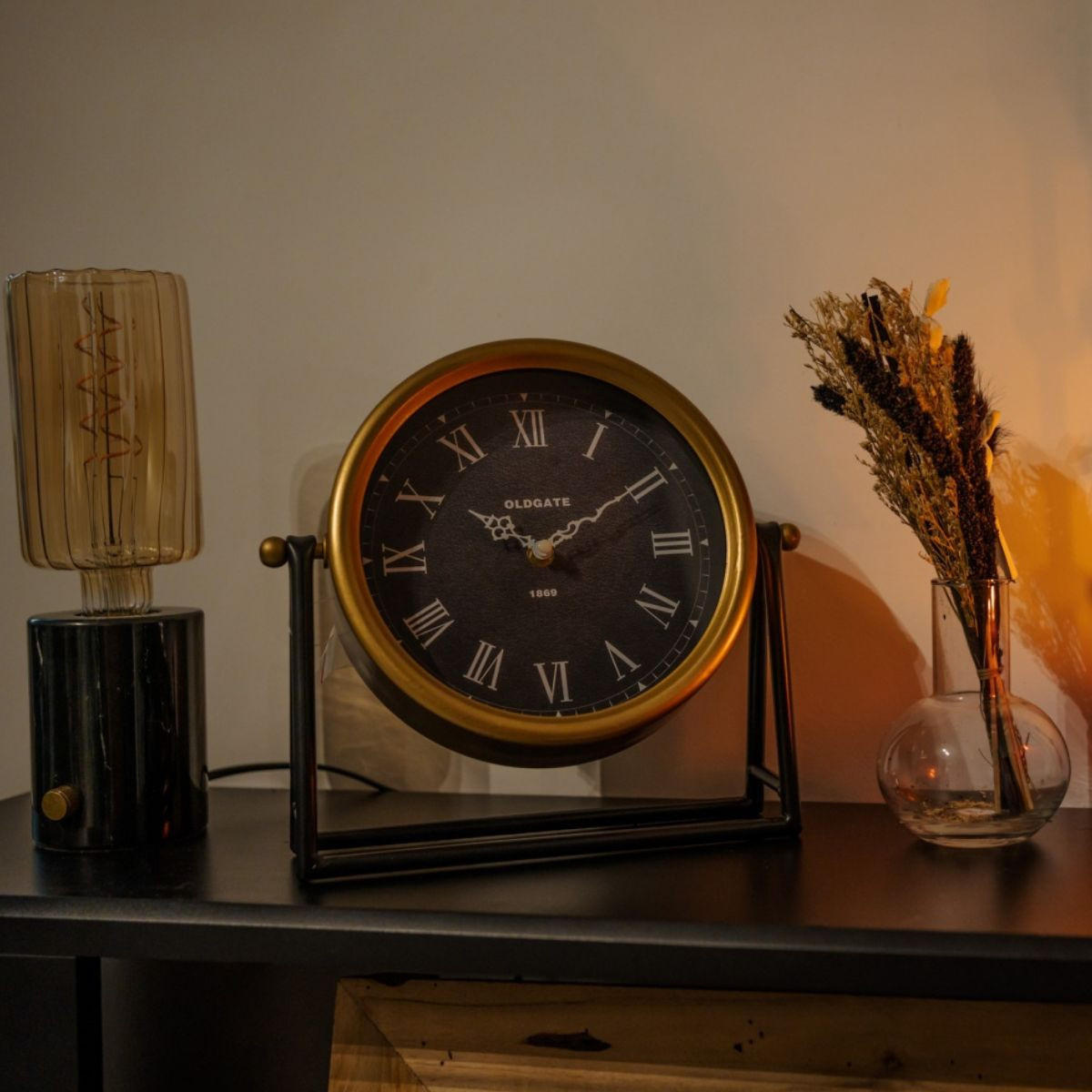 TISCHUHR Luca 27/5,2/26,5 cm - Schwarz, Metall (5.2/26.5/27cm) - Atmosphera Createur d´interieur