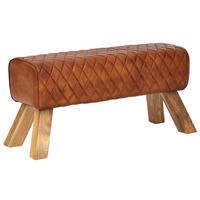 SITZBANK – Leder/Mango Massivholz, ohne Lehne - Braun, Mangoholz/Leder (89/46/35cm) - KADIMA DESIGN