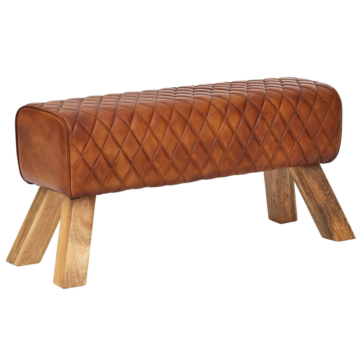 SITZBANK – Leder/Mango Massivholz, ohne Lehne - Braun, Mangoholz/Leder (89/46/35cm) - KADIMA DESIGN