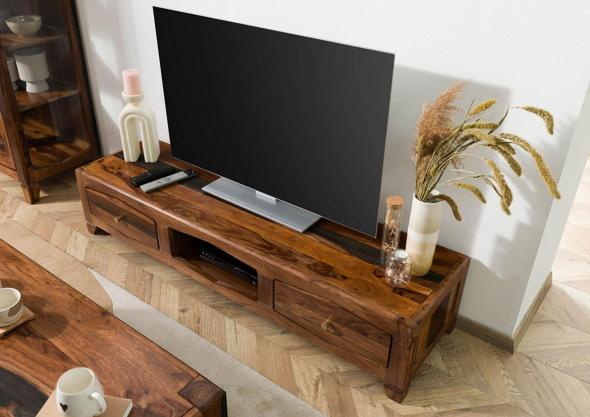 TV-BOARD Sheesham 160x43x33 dunkelbraun lackiert ANCONA #212 - Dunkelbraun, Holz (160/33/43cm) - Massivmoebel24