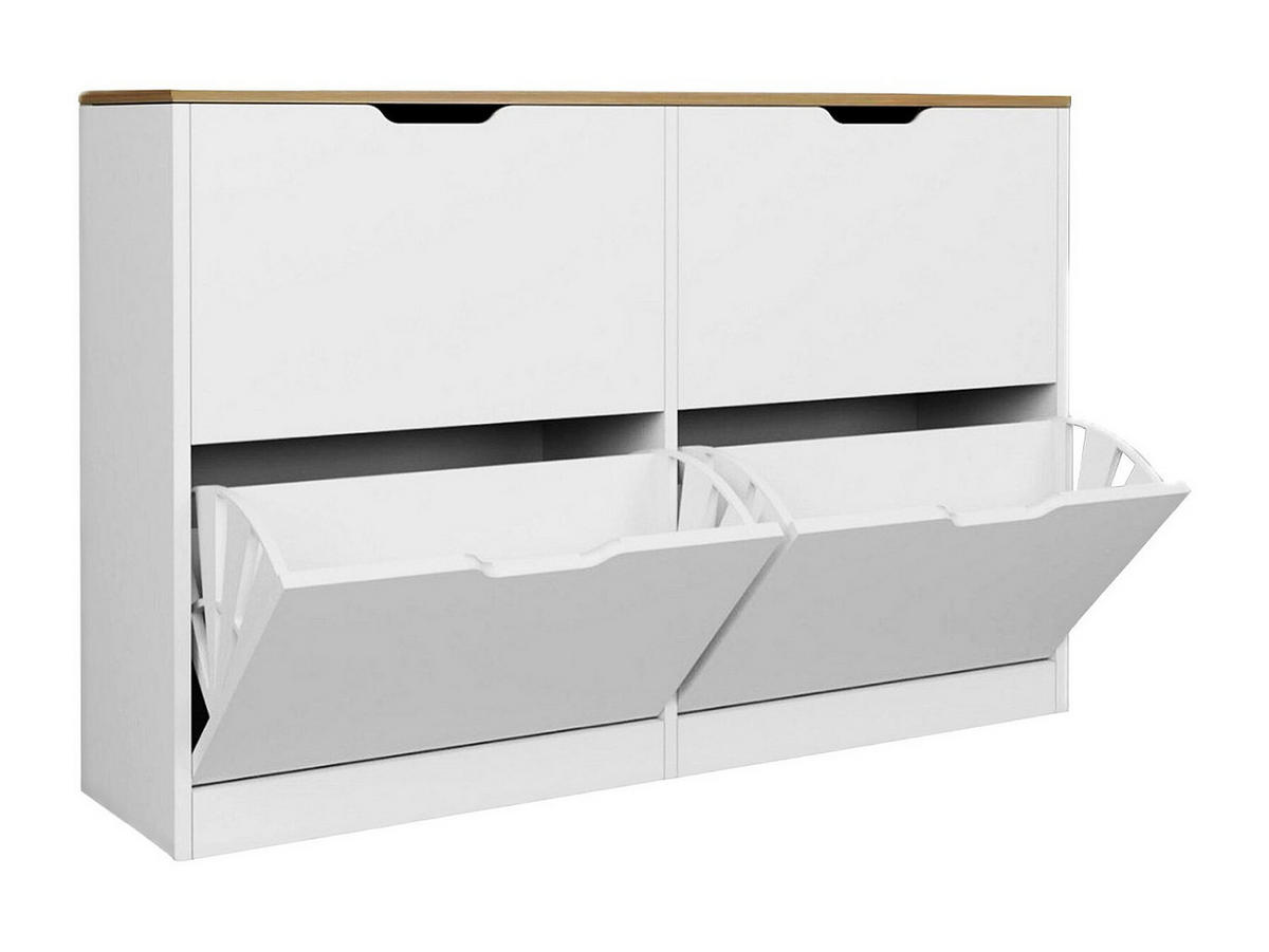 SCHUHSCHRANK - 120.5 cm x 30 cm - holz - naturfarben hell, weiß Lotula - Weiß, Holz (120.5/79.2/30cm) - Vente-Unique