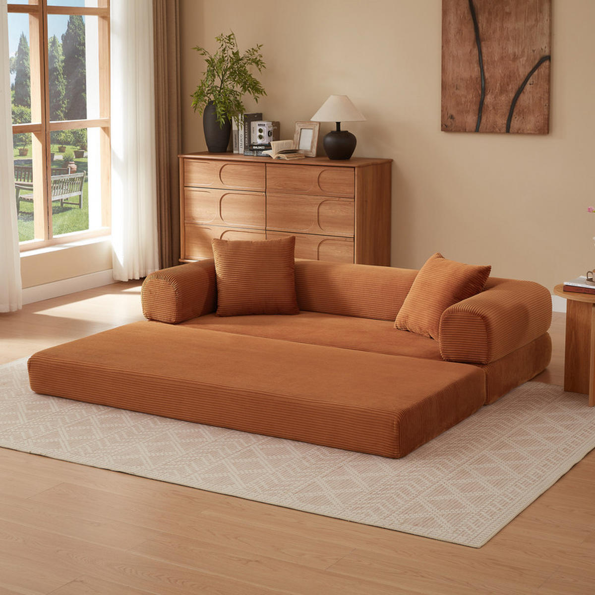SCHLAFSOFA 195/89/59 cm Terrakotta Samtstoff, 3-Sitzer - Terracotta, Textil (89/59/195cm) - Oxeza