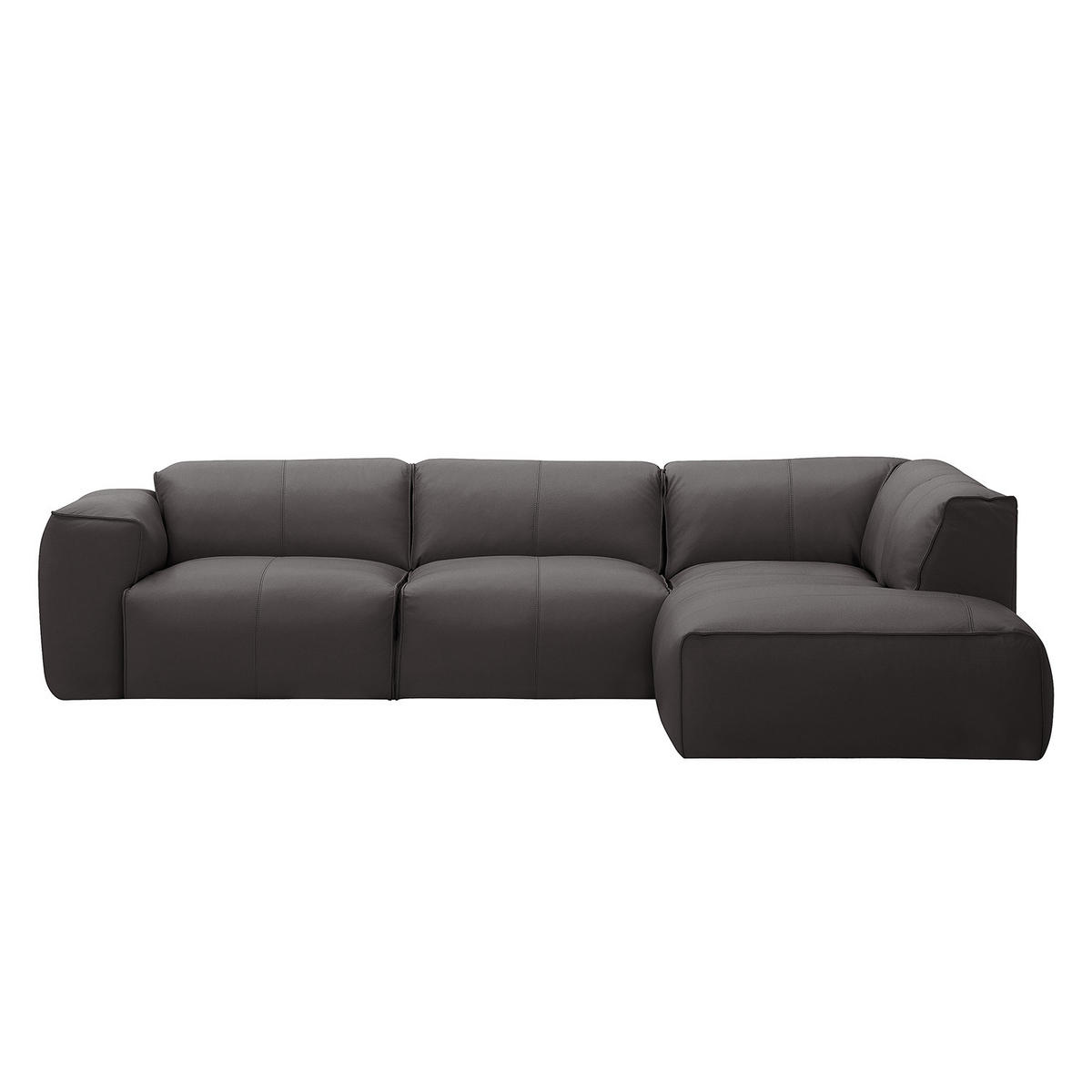 3-SITZER ECKSOFA mit Recamiere - Schwarz/Grau, Leder/Kunststoff (295/231cm) - home24