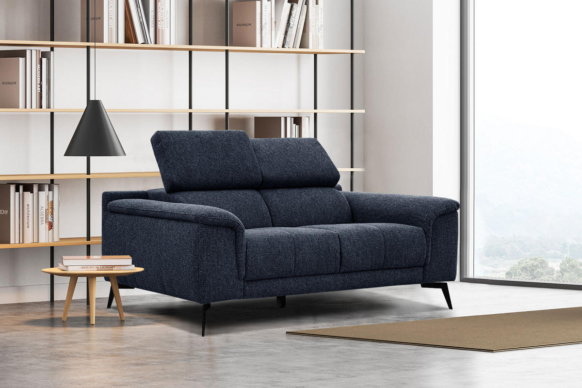 SOFA FIERO 2-Sitzer, dunkelblau - Schwarz/Dunkelblau, Holzwerkstoff/Textil (170/82/103cm) - Courtois Laville