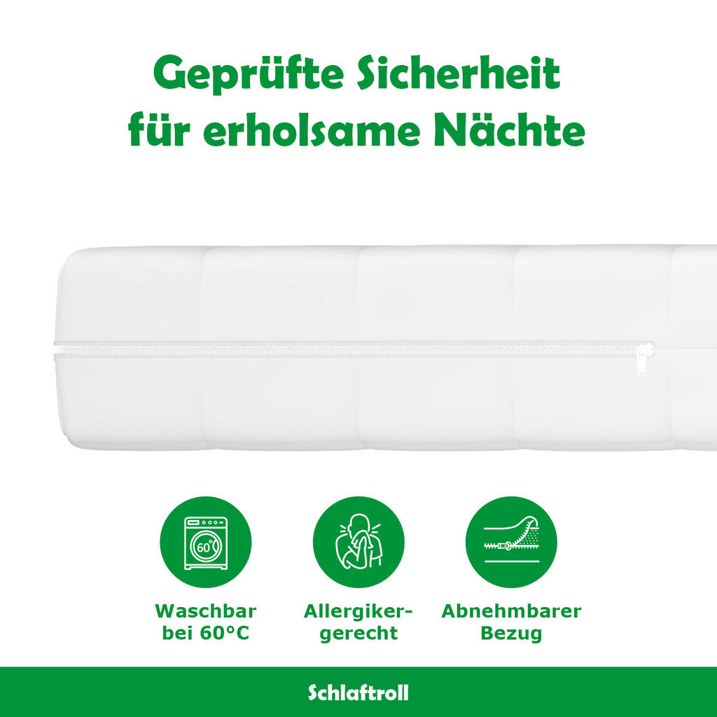 Thumbnail - Schlaftroll 7-Zonen, Weiß, Textil, H2 + H3, Rechteckig, 90x200 cm, Oeko-Tex® Standard 100, Schlafzimmer, Matratzen Shop,...