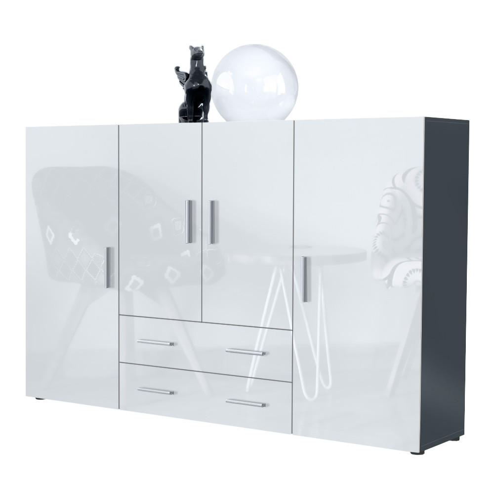 Vladon Highboard Weiß Hochglanz 166x106x35 cm
