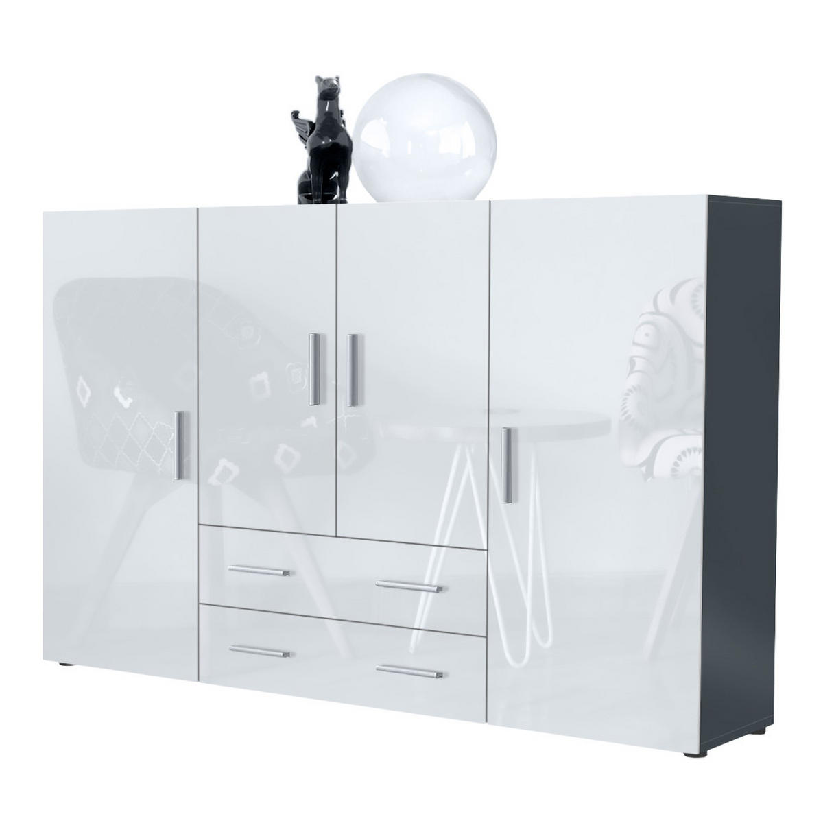 HIGHBOARD Nora Türen in Weiß Hochglanz - Weiß Hochglanz, Holzwerkstoff (166/106/35cm) - Vladon
