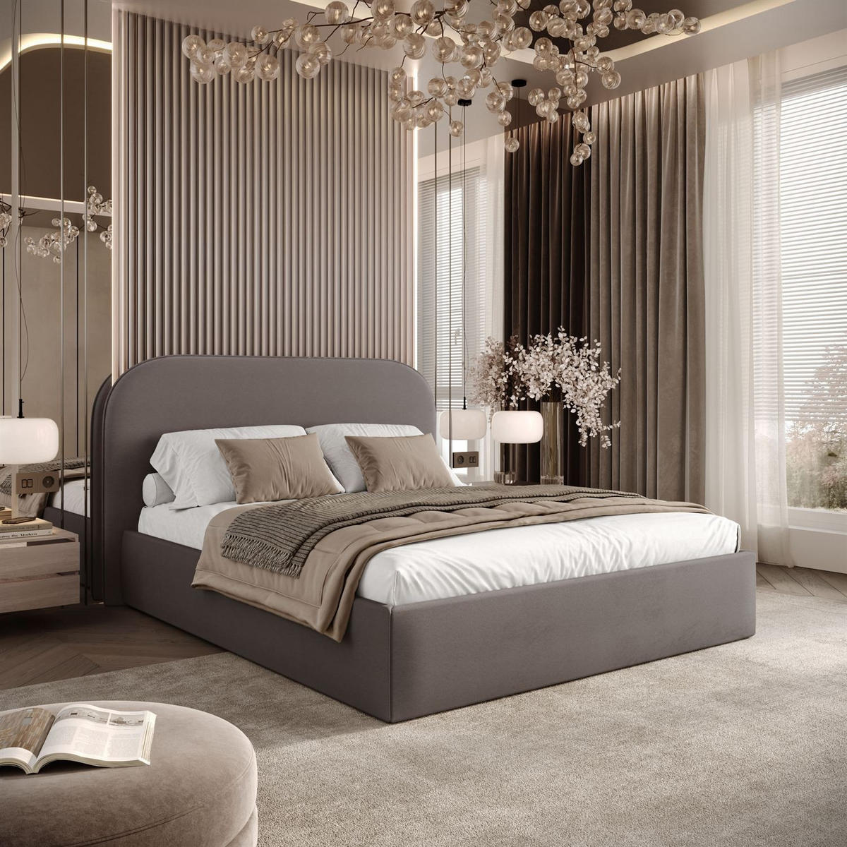 POLSTERBETT OLIMPIA mit Bettkasten 160x200, Castel 20 - Taupe, Textil (160/200cm) - Lookway