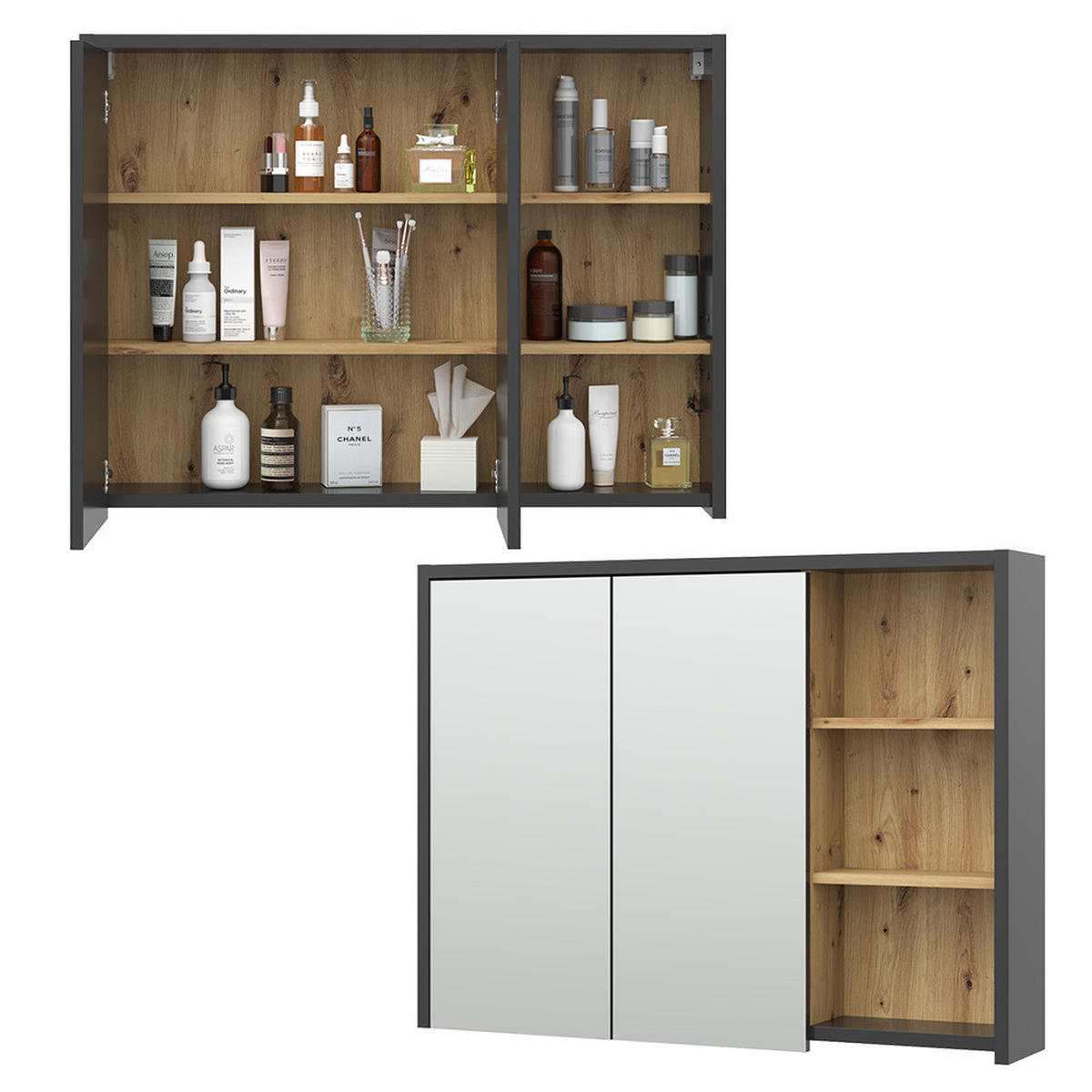 BADSPIEGELSCHRANK Viola Artisan-Eiche 100 x 75 cm - Eiche Artisan, Holzwerkstoff (100/75/18cm) - Vicco