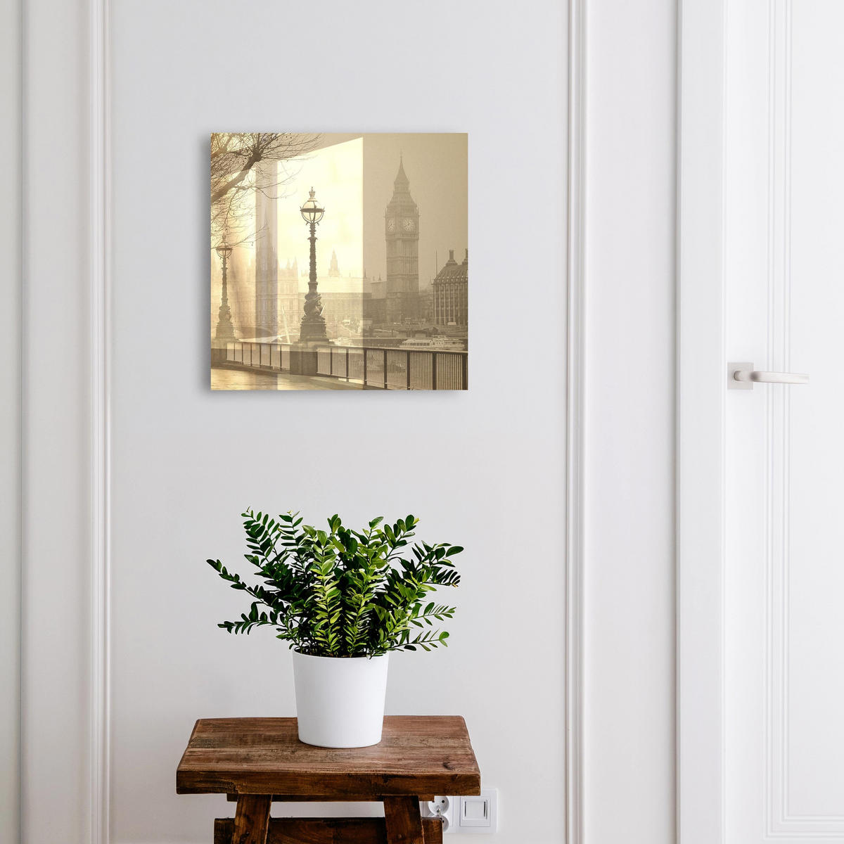 SCHLÜSSELBOX Schwarz 30x30 cm- Türöffnung nach rechts - Nebliges London - Beige, Metall (30/30/5cm) - TULUP