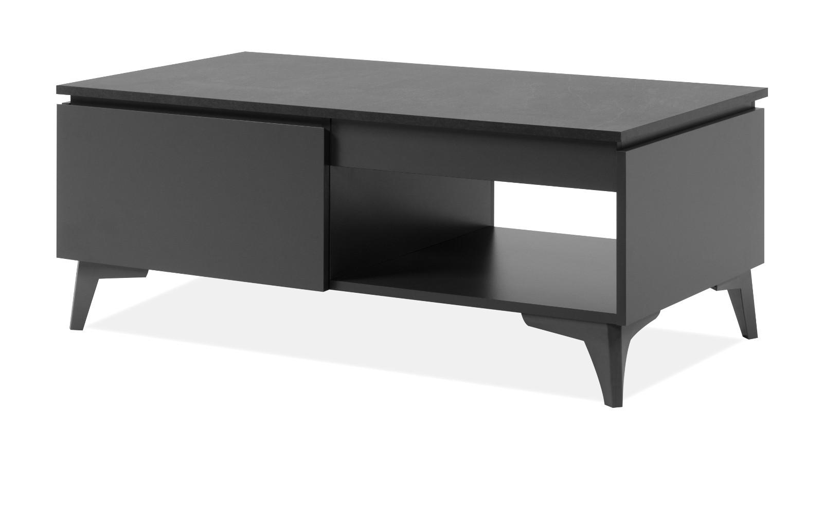 COUCHTISCH grau, Schiefer 100 cm, Wohnzimmertisch mit Schublade - Schieferfarben/Dunkelgrau, Holzwerkstoff/Kunststoff (55/100/40cm) - Furn.Design