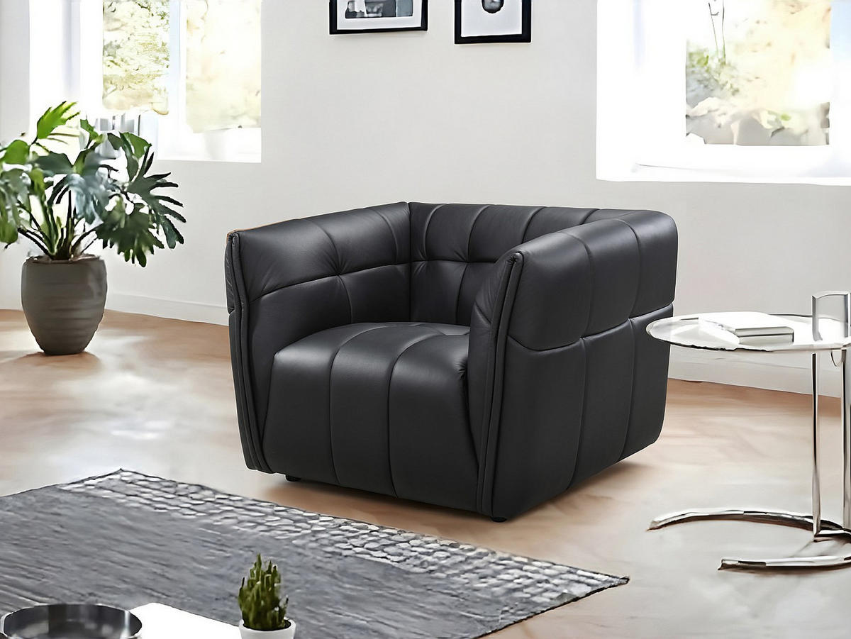 SESSEL mit gerader Rückenlehne - 1 Person - Leder - Schwarz - - Schwarz, Leder (106.5/74/92.5cm) - Vente-Unique
