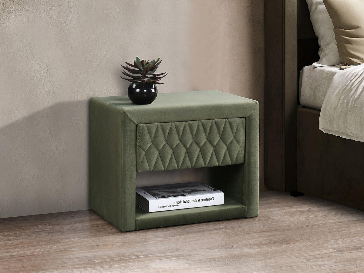 2ER-SET Nachttische DANIELE – 1 Schublade & 1 Ablage – Samt – Olivgrün - Grün, Textil (50/41/35cm) - Vente-Unique