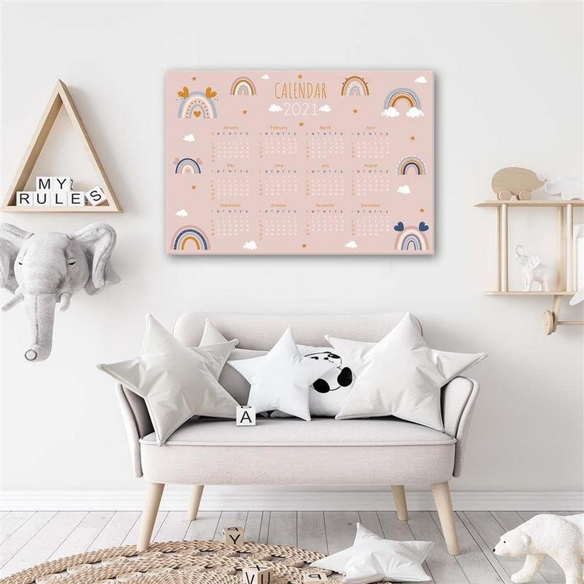 LEINWANDBILD Kinderkalender für 2021 - Pink, Textil (40/60cm) - Feeby