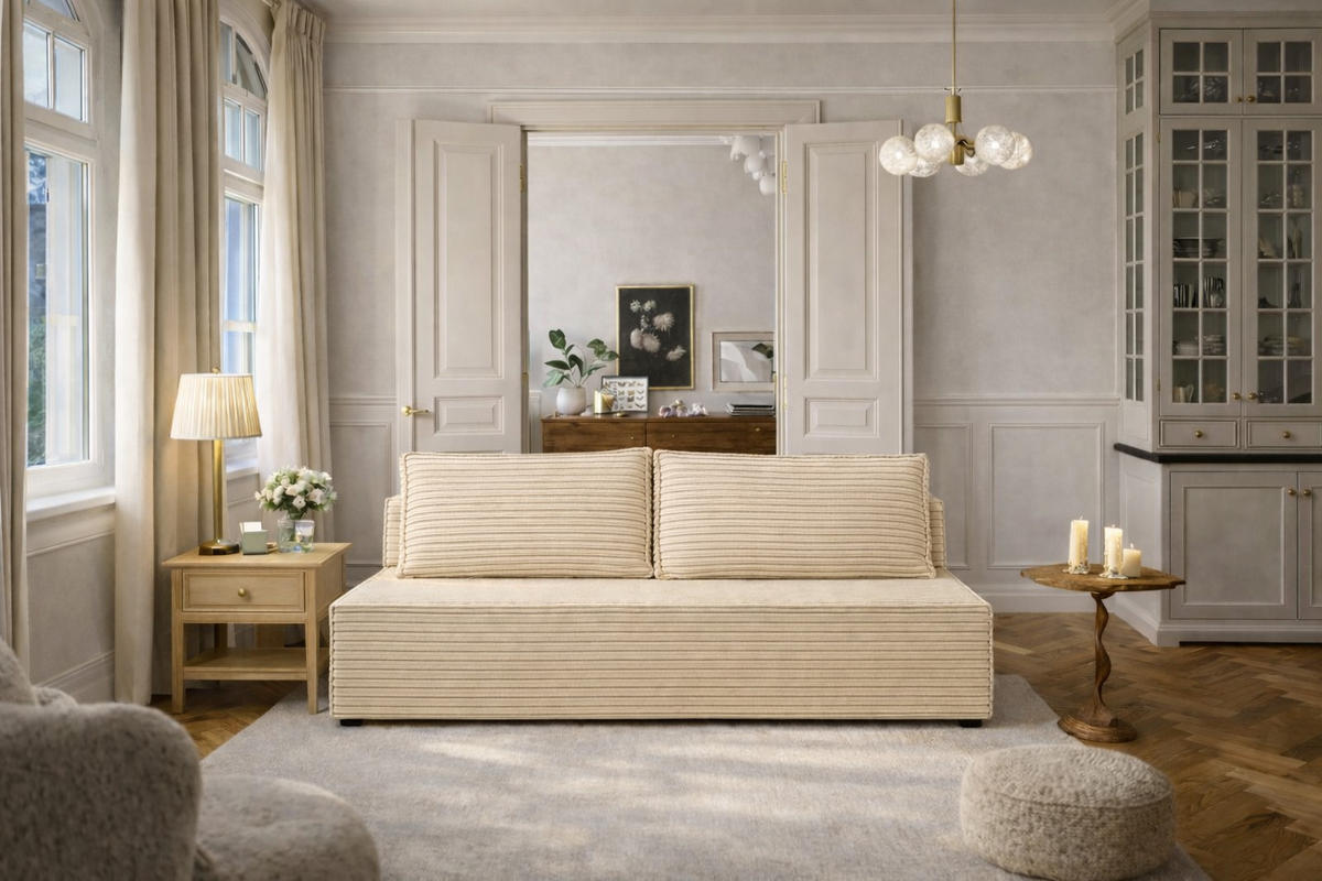 SCHLAFSOFA mit Bettkasten DUO, Stoff Velo, Beige - Beige, Holz (198/89/90cm) - Kaiser Möbel