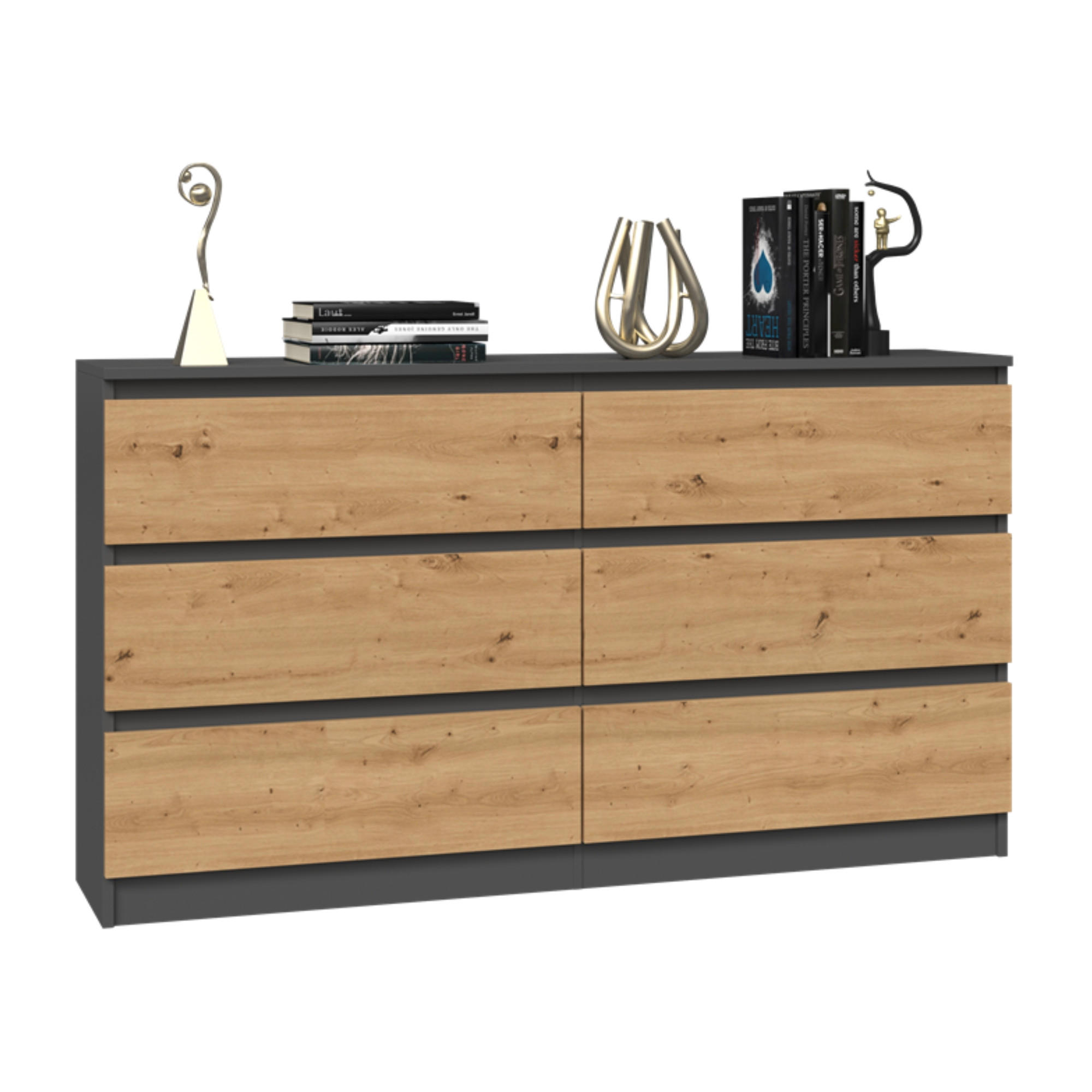 KOMMODE anthrazit / artisan 140/75/40 cm - Anthrazit/Eiche Artisan, Holz (140/75/40cm) - Home Collective