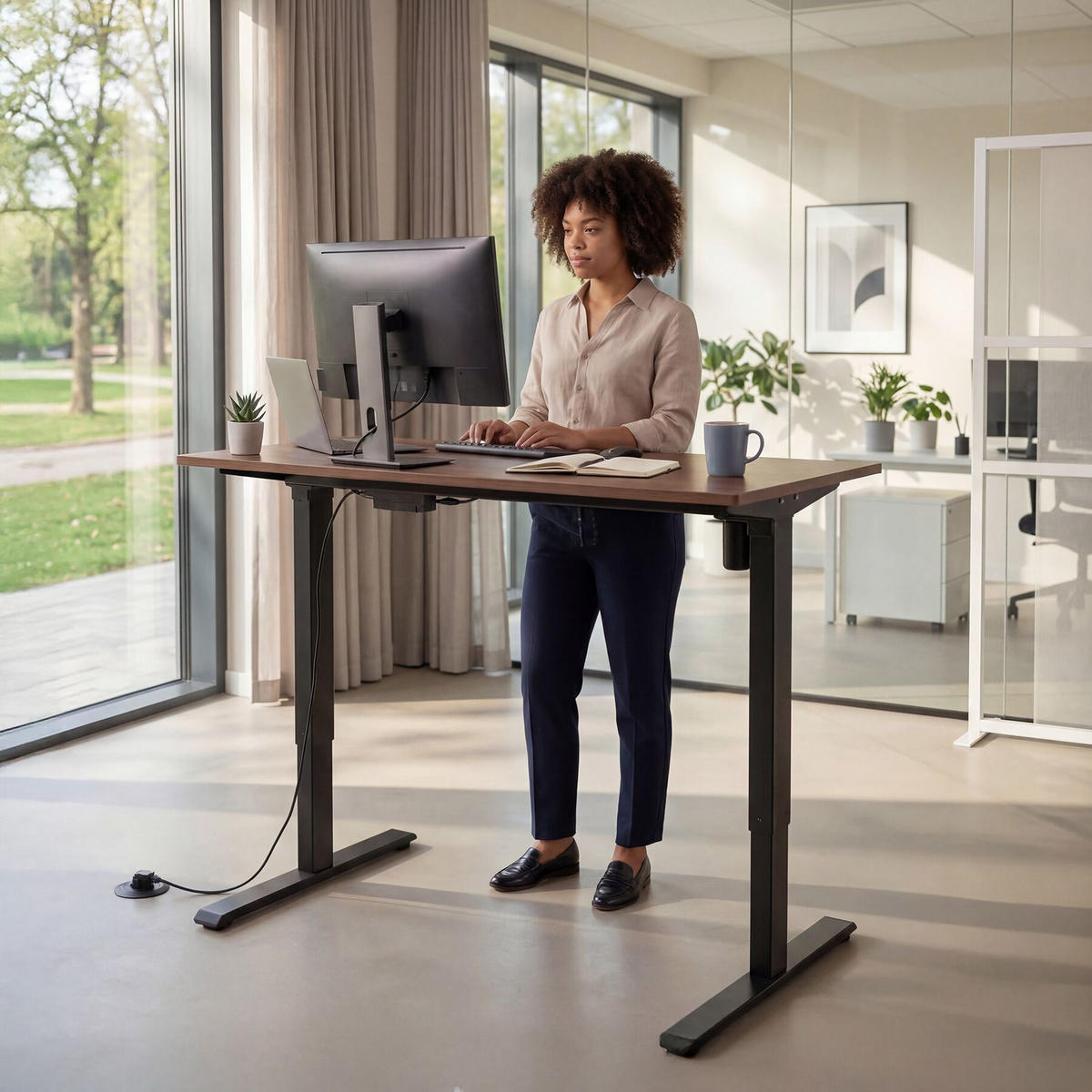 TISCHGESTELL Piotr, 85 - 129 x 65 x 71 - 121 cm, schwarz - Schwarz, Metall (129/65/121cm) - tectake