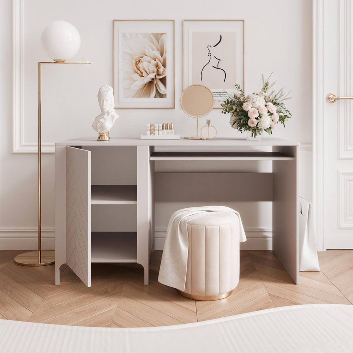SCHREIBTISCH LORIEN 135/60/78 cm, Kaschmir - Kaschmir, Holzwerkstoff/Metall (60/135/78.1cm) - Idohome
