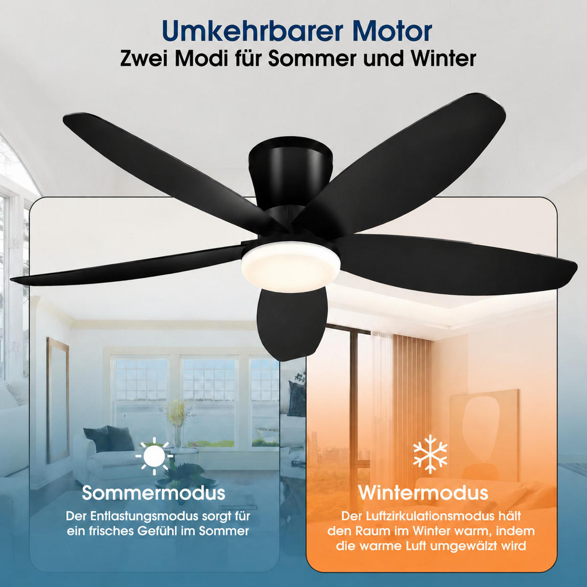 DECKENVENTILATOR Schwarz 106,7 cm mit LED und leisem DC-Motor - Schwarz, Kunststoff (106.7/106.7/21.8cm) - Surtime