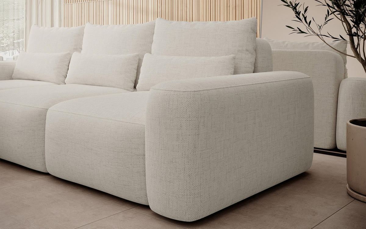 ECKSOFA Carnos mit wasserabweisendem Chenille-Bezug in Cremeweiß - Ecru, Textil (264/162cm) - Selsey