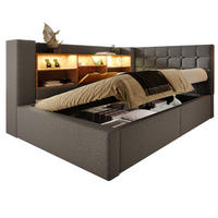 BETT mit Stauraum 90x200 cm Leinen Grau - Grau, Metall (90/200cm) - Meubliv