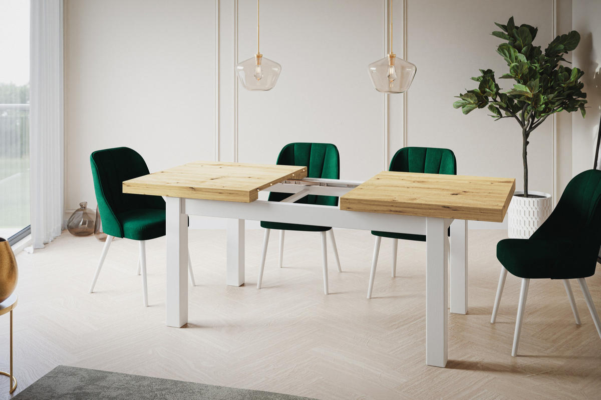 ESSZIMMERTISCH CLASSIC, ausziehbarer Tisch 140-180X80X78 cm, Farbe: ARTISAN, mit Holzbeinen in Farbe Weiß - Hellbraun/Weiß, Holzwerkstoff (140/80/78cm) - Alpi-Möbel