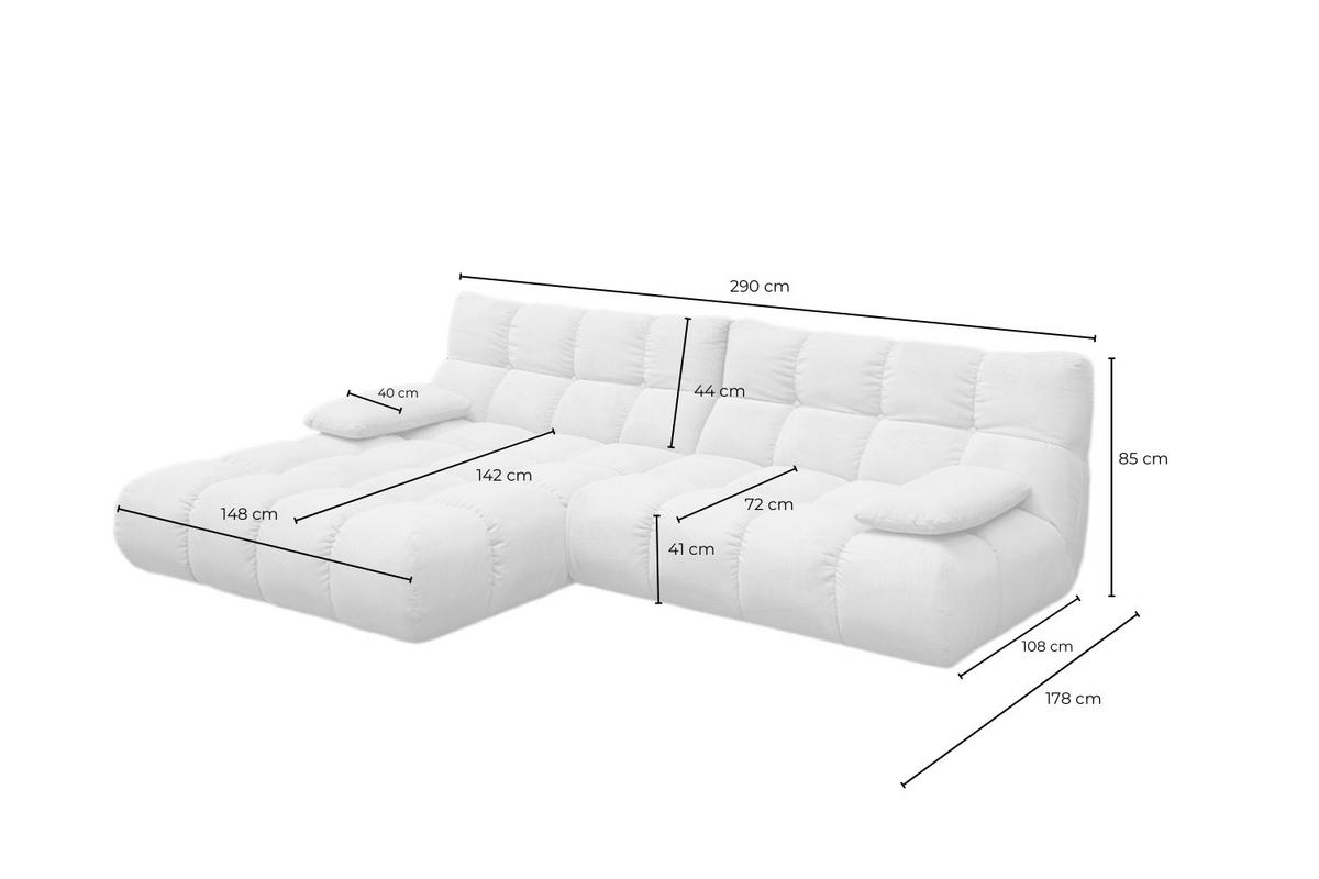 ECKSOFA VIVIEN Weiß Cord - Schwarz/Weiß, Kunststoff/Textil (290/178cm) - KAWOLA