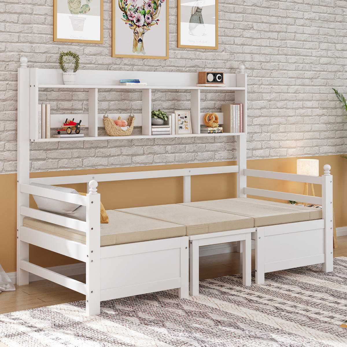 BETT multifunktional 2-in-1 Tisch und Bett Weiß 90/200 cm - Weiß, Holz (90/200cm) - OKWISH