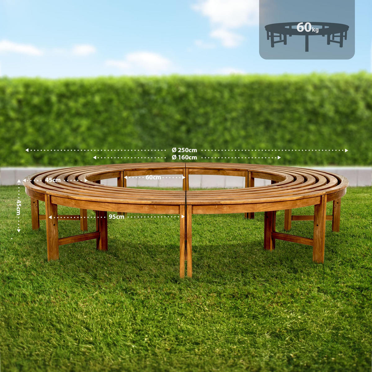 BAUMBANK Tinar Holz Braun 250x250x45cm Kreisrunde Sitzbank - Braun, Holz (250/45/250cm) - DELUKE