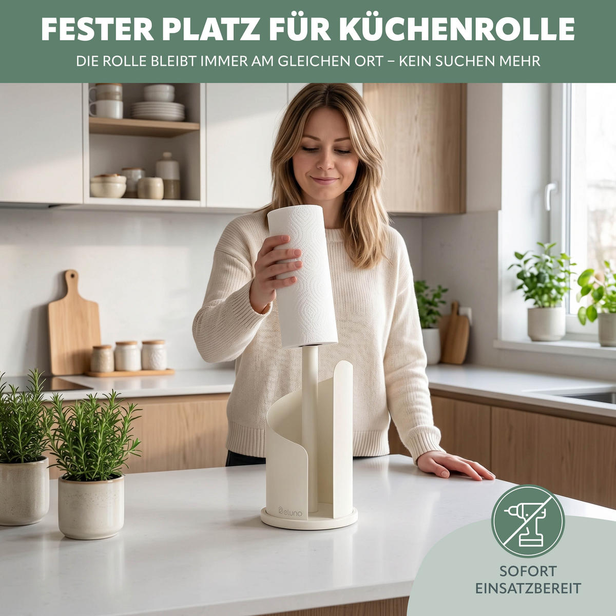 KÜCHENROLLENHALTER cremeweiß, ca. Ø 15,5 x 31 cm - Creme, Metall (15.5/31/15.5cm) - eluno
