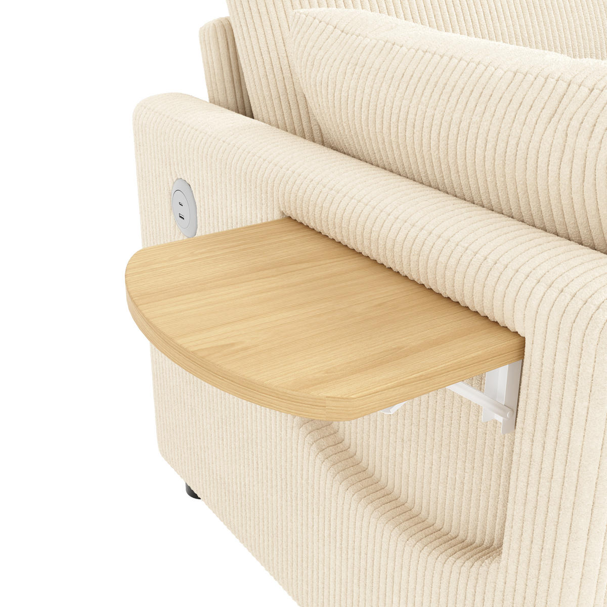 SCHLAFSOFA Beige 2 Sitzer USB Schlaffunktion Tisch Kissen - Beige, Textil (82/84/134cm) - FLIEKS