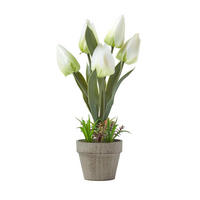 KUNSTBLUMEN Tulpen weiß im Steinoptik-Topf, 27 cm - Weiß, Kunststoff (27cm) - Homescapes